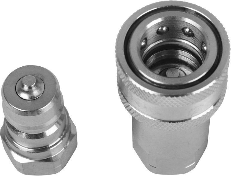 Nasibey 3/8" Ag Hydraulic Quick Connect Tractor Coupler, ISO 7241-A Ball Valves Type Hydraulic Quick Coupler with 2 Sets Dust Caps, Pioneer Type - Image 5